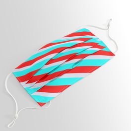 [ Thumbnail: Lavender, Cyan & Red Colored Striped Pattern Face Mask ]