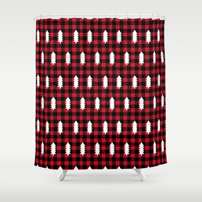 Camping Forest Cabin Chalet Plaid Red Black And White Minimal