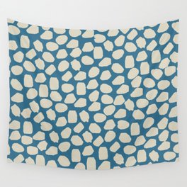 Ink Spot Pattern in Boho Blue and Beige Wall Tapestry