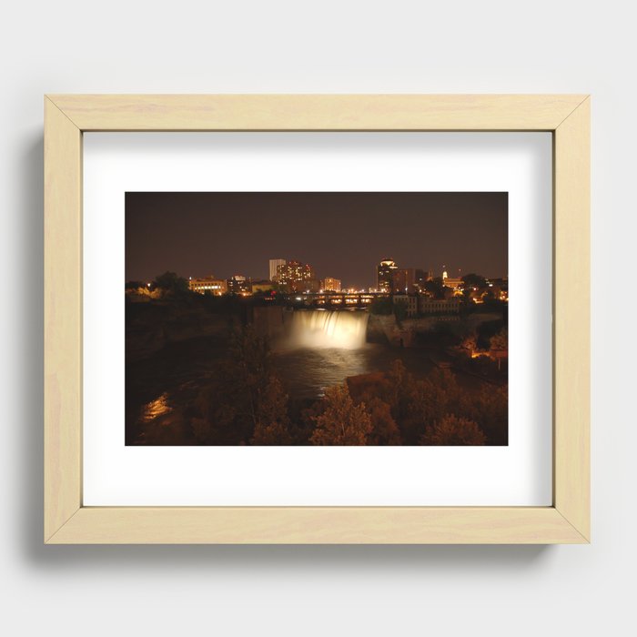 High Falls at Night White Recessed Framed Print