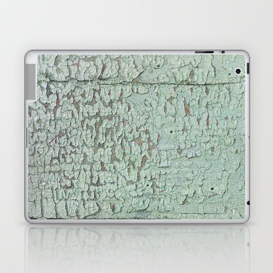 Part of wood with peeled green paint, abstract texture Laptop & iPad Skin