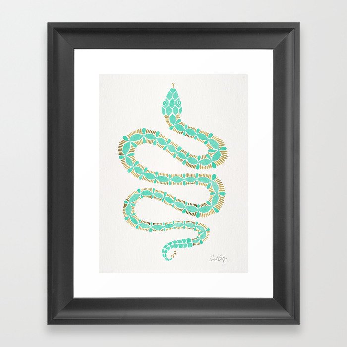 Mint & Gold Serpent Framed Art Print