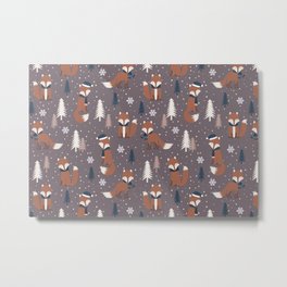 Happy Christmas Fox Pine Tree Pattern Metal Print | Patterns, Christmastrees, Merry, Design, Fox, Digital, Holiday, X Mas, Merrychristmas, Pattern 