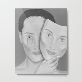 Crying Woman With Smiling Face Emotional Sad Portrait Metal Print