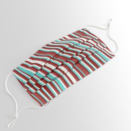 [ Thumbnail: Turquoise, Maroon, Brown & Mint Cream Colored Pattern of Stripes Face Mask ]