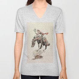 Bucking Horse and Cowgirl (1925) by Charles Marion Russell V Neck T Shirt