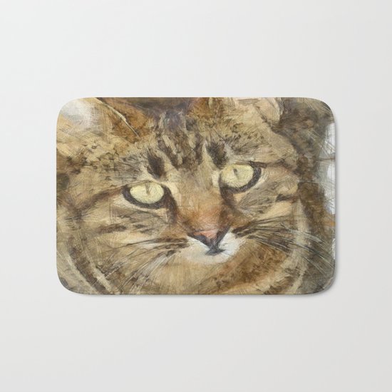 Cute Tabby Looking Up Bath Mat