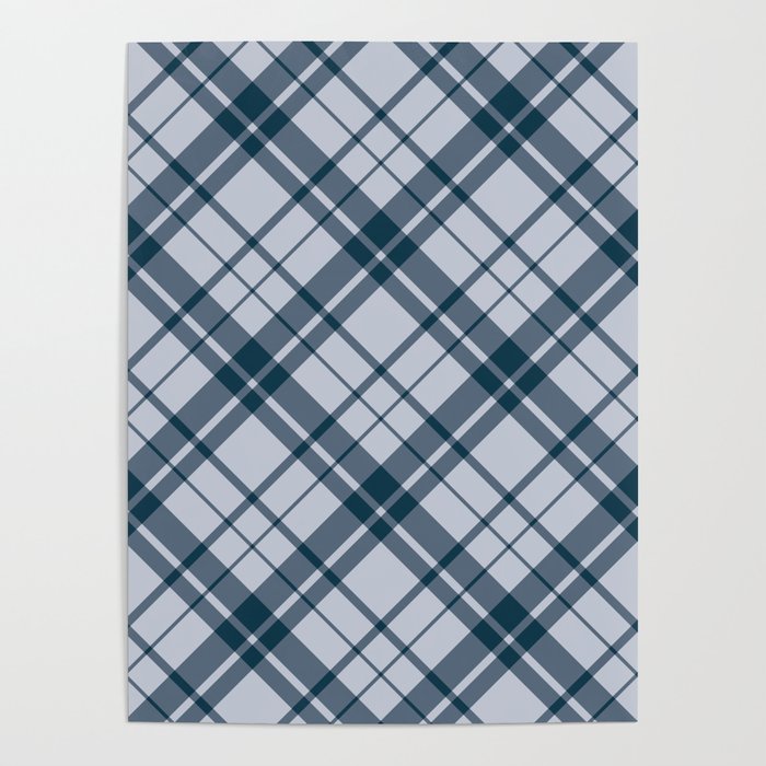 Blue gray diagonal gingham checked Poster