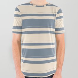 [ Thumbnail: Light Slate Gray and Beige Colored Pattern of Stripes All Over Graphic Tee ]