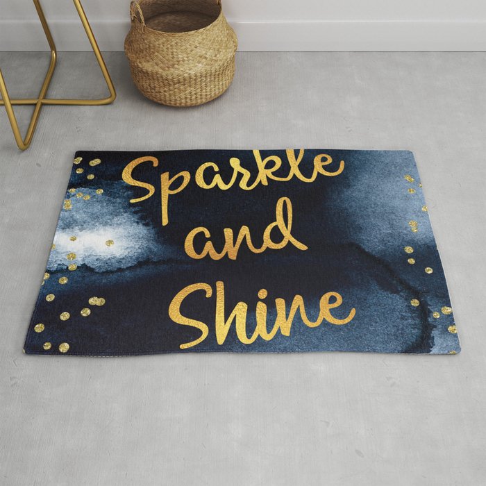 Sparkle And Shine Gold And Black Ink Typography Art Rug