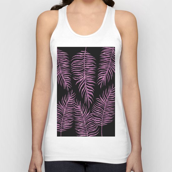 Fern Pattern Purple On Black Background Unisex Tank Top