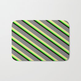 [ Thumbnail: Colorful Gray, Tan, Lime, Black & Maroon Colored Stripes/Lines Pattern Bath Mat ]