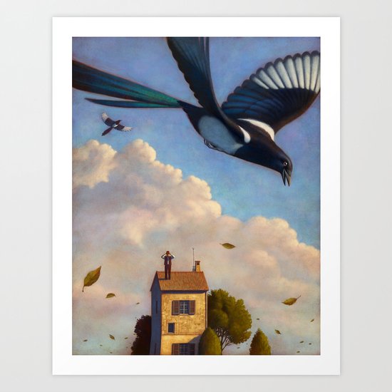 Watching magpies Art Print