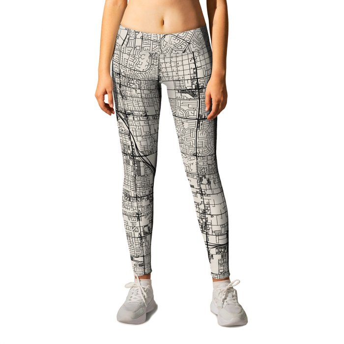 Spring Valley USA - City Map Drawing - Black and White - Aesthetic Design Leggings