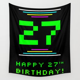 [ Thumbnail: 27th Birthday - Nerdy Geeky Pixelated 8-Bit Computing Graphics Inspired Look Wall Tapestry ]