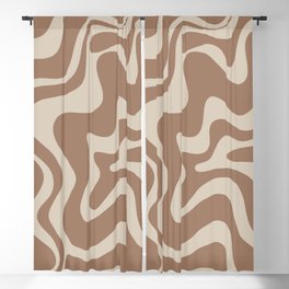 Liquid Swirl Contemporary Abstract Pattern in Chocolate Milk Brown and Beige Blackout Curtain