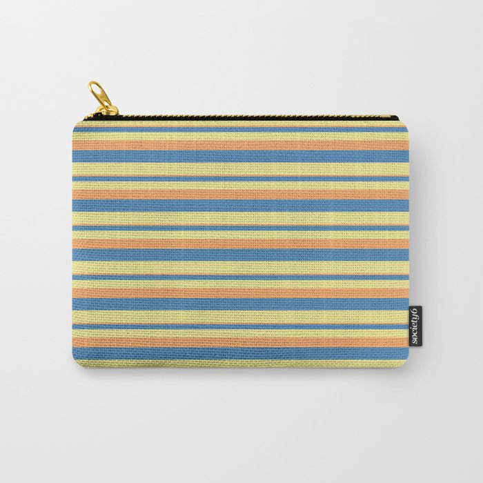 Brown, Blue, and Tan Colored Striped/Lined Pattern Carry-All Pouch