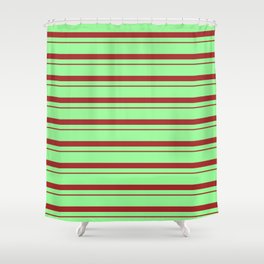 [ Thumbnail: Green & Brown Colored Striped Pattern Shower Curtain ]