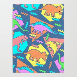 Nineties Dinosaur Pattern Poster