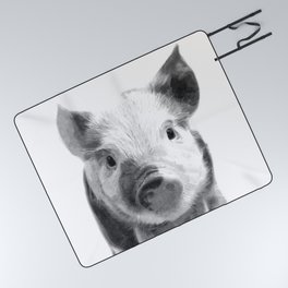 Black and white pig portrait Picnic Blanket