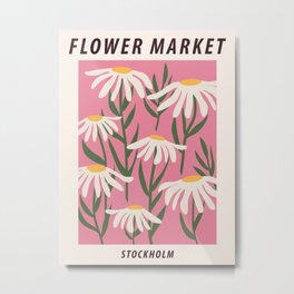 Flower market print, Stockholm, Posters aesthetic, Chamomile, Daisy art print, Pink flower art, Floral art Metal Print