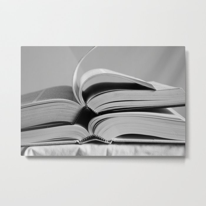 Open Books in Black and White Metal Print