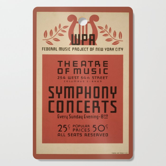 Federal Music Project Of New York City - Retro  Vintage Music Symphony  Cutting Board