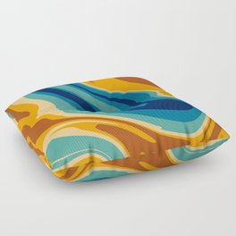 Retro Liquid Swirl Design | Blue and Orange Floor Pillow