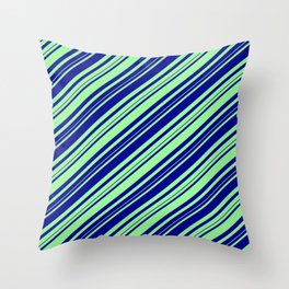 [ Thumbnail: Dark Blue and Green Colored Lines/Stripes Pattern Throw Pillow ]