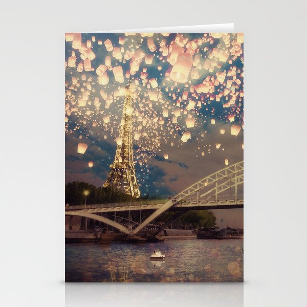 Love Wish Lanterns over Paris Stationery Cards