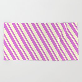 [ Thumbnail: Orchid and Light Yellow Colored Lines/Stripes Pattern Beach Towel ]