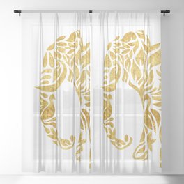 Floral Elephant in Gold Sheer Curtain
