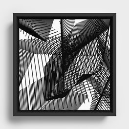 Abstract Skyscraper with Black and White Lines Modern Design Framed Canvas
