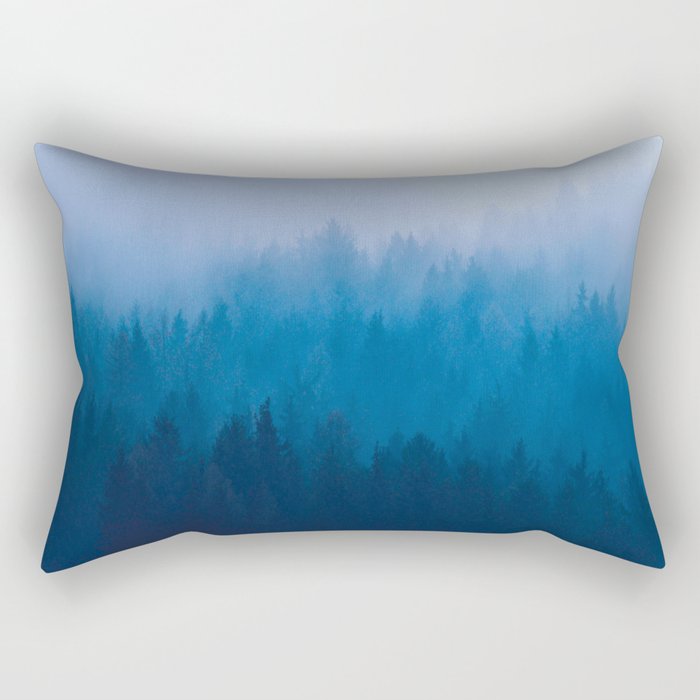 Blue Mountain Pine Trees Blue Ombre Gradient Colorful Landscape photo Rectangular Pillow