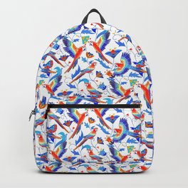 Gold Enamel Red Macaws - White  Backpack