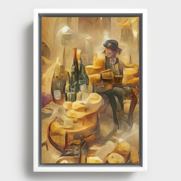 Wine and Cheese Framed Canvas