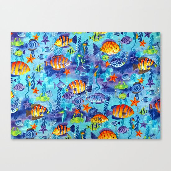 Underwater cartoon cute pattern Canvas Print