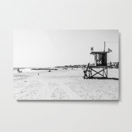 Newport Beach Lifeguard Tower Modern and Vintage Beach Aesthetic Photography of Grey Black White Sky Metal Print