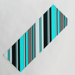 [ Thumbnail: Aqua, Dim Gray, Light Cyan & Black Colored Lines/Stripes Pattern Yoga Mat ]