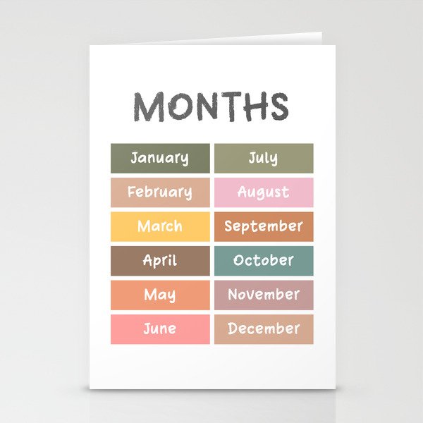 Months of the year poster for kids and toddlers Stationery Cards