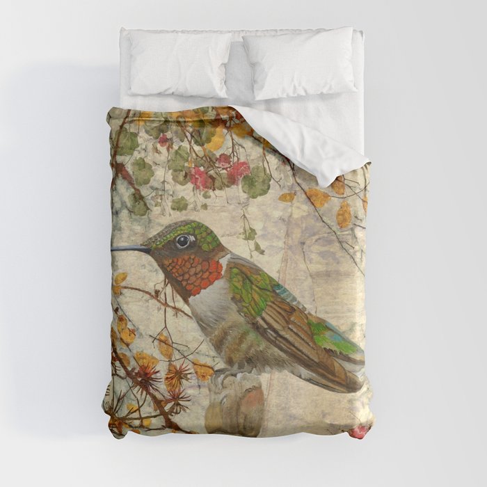 Hummingbird And Wallflowers Duvet Cover
