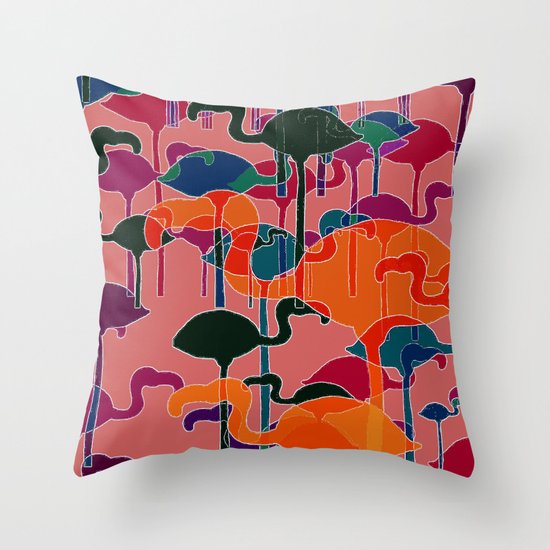 multicoloured flamingos Throw Pillow