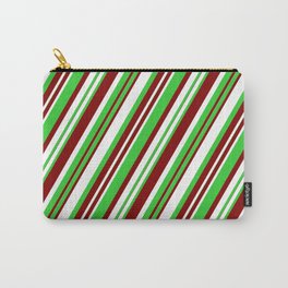 [ Thumbnail: Maroon, White, and Lime Green Colored Striped/Lined Pattern Carry-All Pouch ]