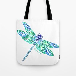 Tribal Dragonfly Blues and Greens Tote Bag