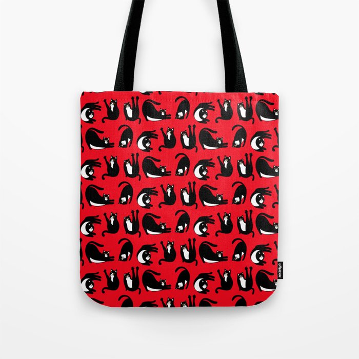 Funny Black Red Cat Fitness Tote Bag