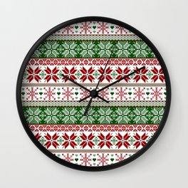 Green & Red Winter Fair Isle Wall Clock