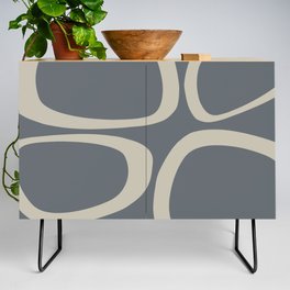 Mid Century Modern Funky Ovals Pattern Beige and Grey Credenza