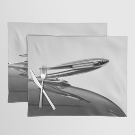 Vintage Car Classic Hood Ornament American Automobiles Black and White Placemat