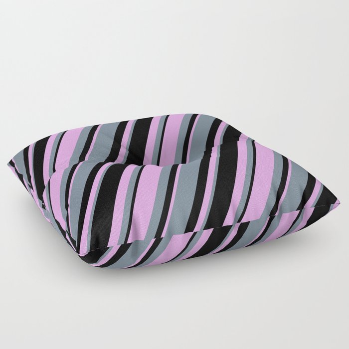 Plum, Slate Gray, and Black Colored Lines Pattern Floor Pillow