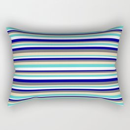 [ Thumbnail: Colorful Dim Grey, Tan, Turquoise, White, and Dark Blue Colored Lined Pattern Rectangular Pillow ]